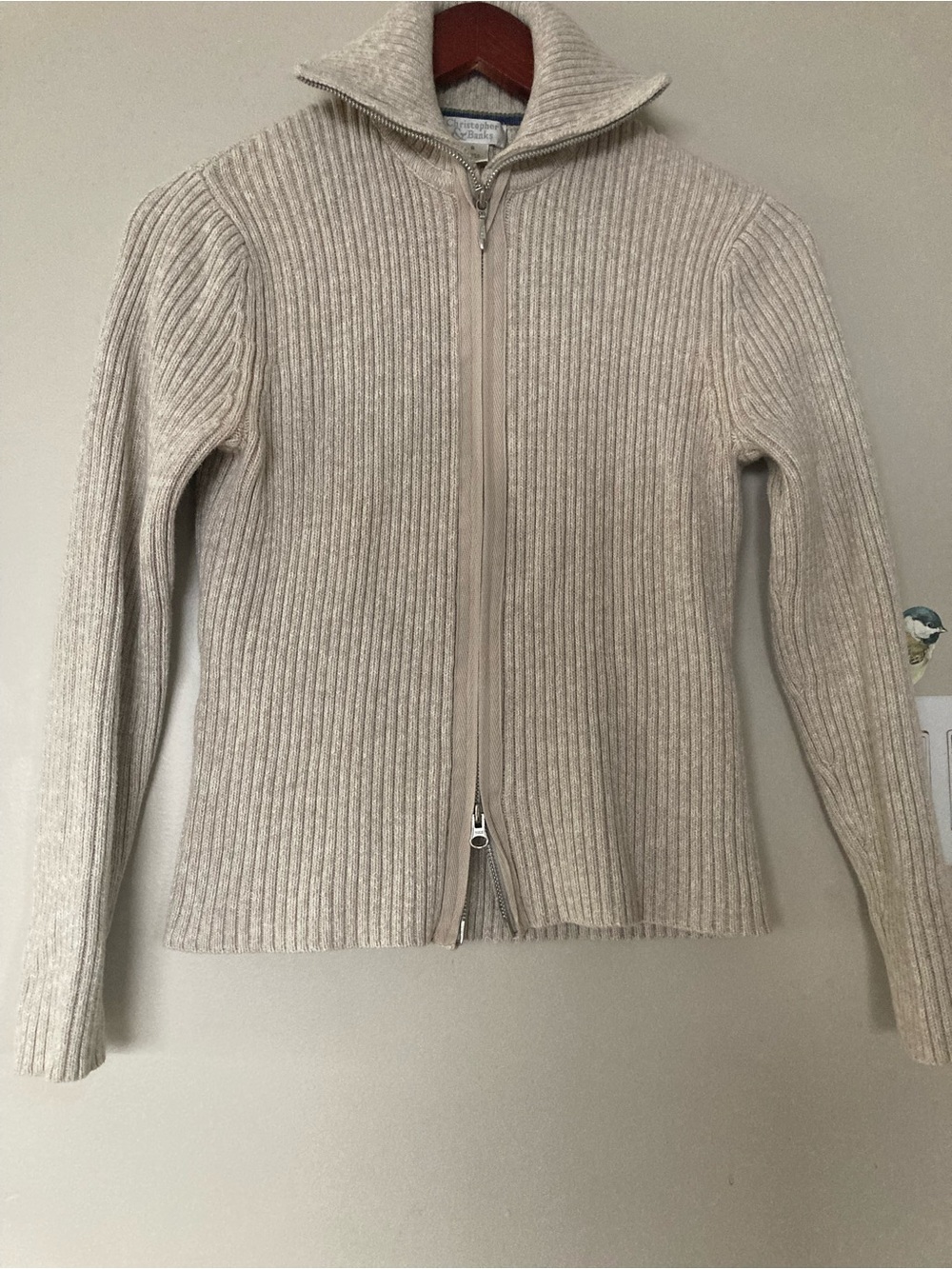 Christopher & Banks Cream Ribbed Zip-Front Cardigan